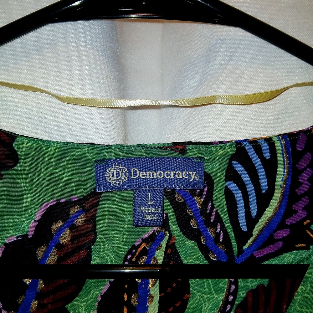 Democracy Teal and Purple Leaf Print Blouse - Picture 5 of 5